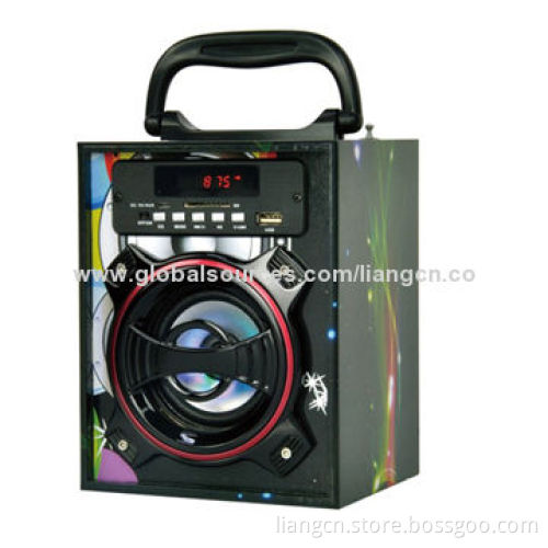 Colorful portable wooden FM radio speaker, playing USB drive/SD card with Bluetooth optional
